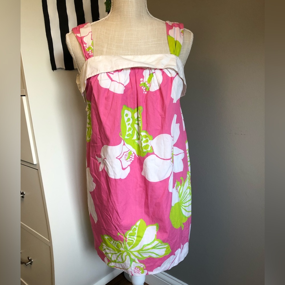 Lilly Pulitzer Floral Pink Mini Shift Dress with Large Bow Accents (Size…